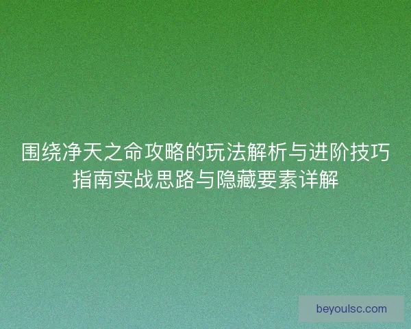 围绕净天之命攻略的玩法解析与进阶技巧指南实战思路与隐藏要素详解